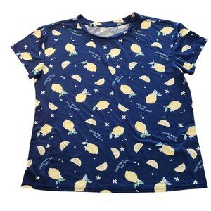 Joyspun Shirt Blue Easy Peasy Lemon Squeezy All Over‎ Print Womens Medium EUC